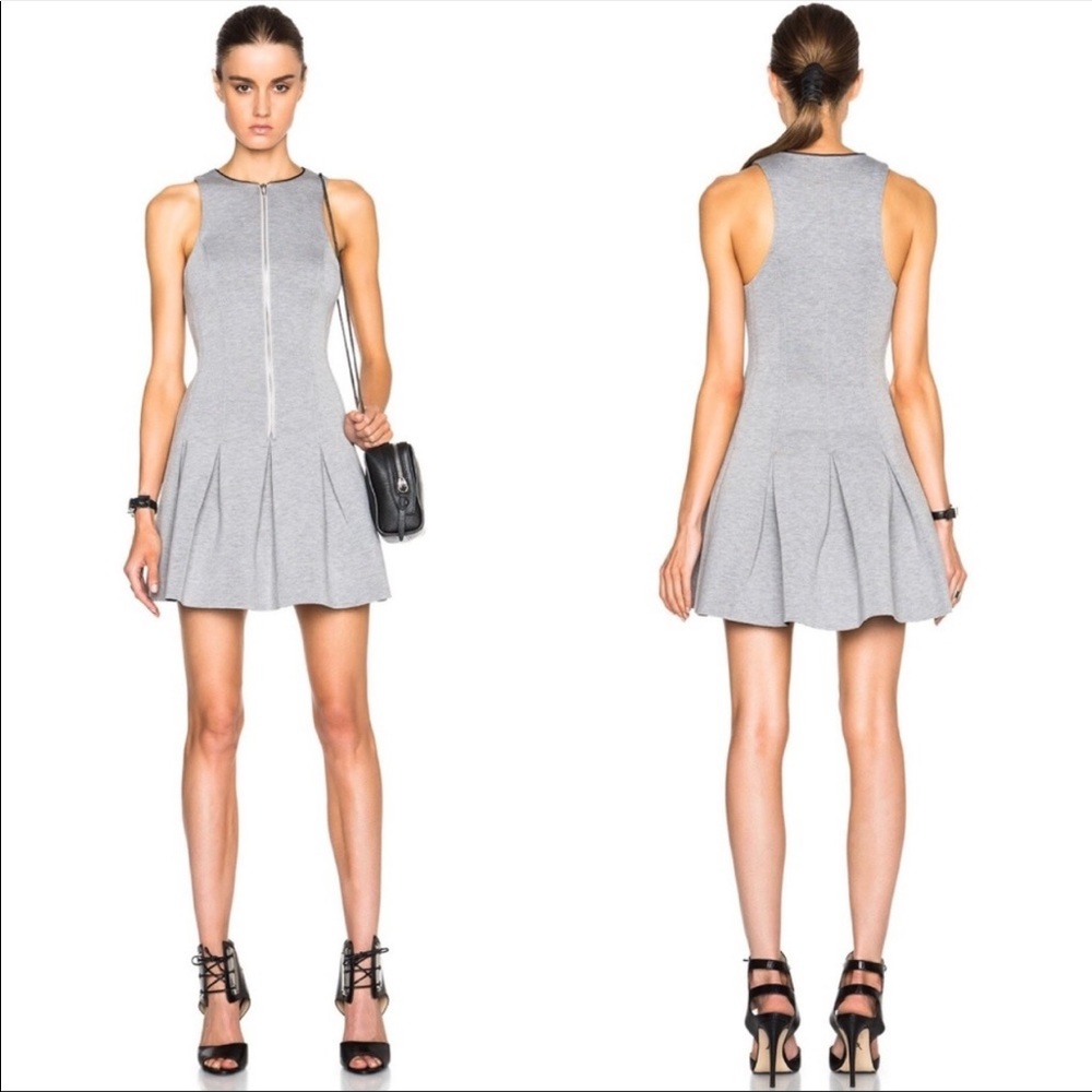 T by Alexander Wang Grey Pleated Scuba-neoprene mini short casual dress XS
